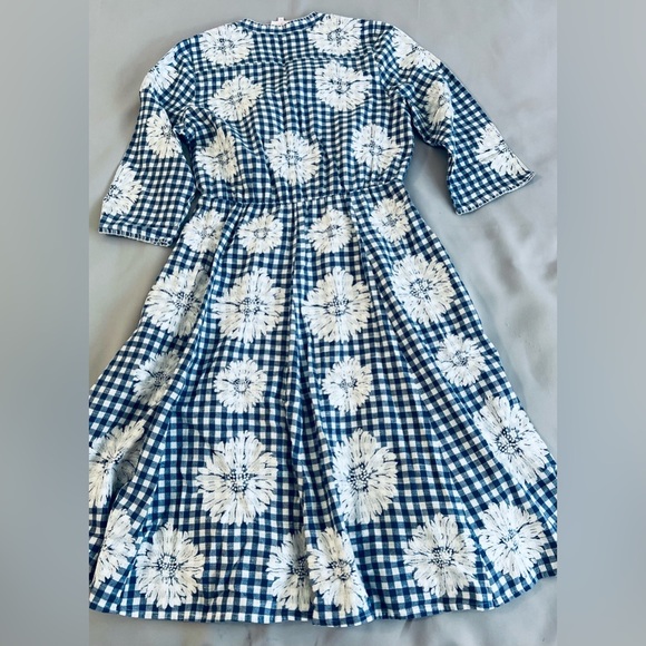 Nimo with‎ Love embroidered dress size M Plaid Blue White Flowers - Picture 11 of 11